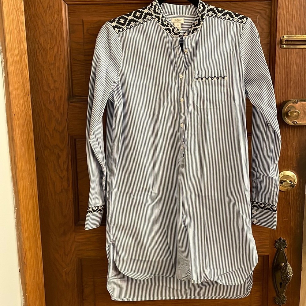 J. Crew Striped Embroidered Button Up Cover Up XS